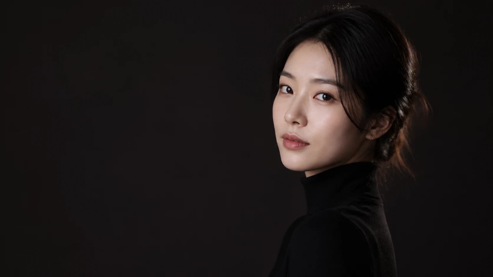 어두운 배경에서 촬영한 가상 성인의 AI 프로필 사진 예시