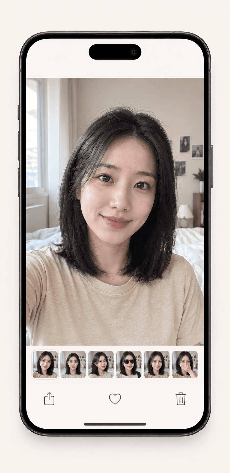 AI 가상 성인의 본인 사진을 보여주는 휴대폰 갤러리 예시